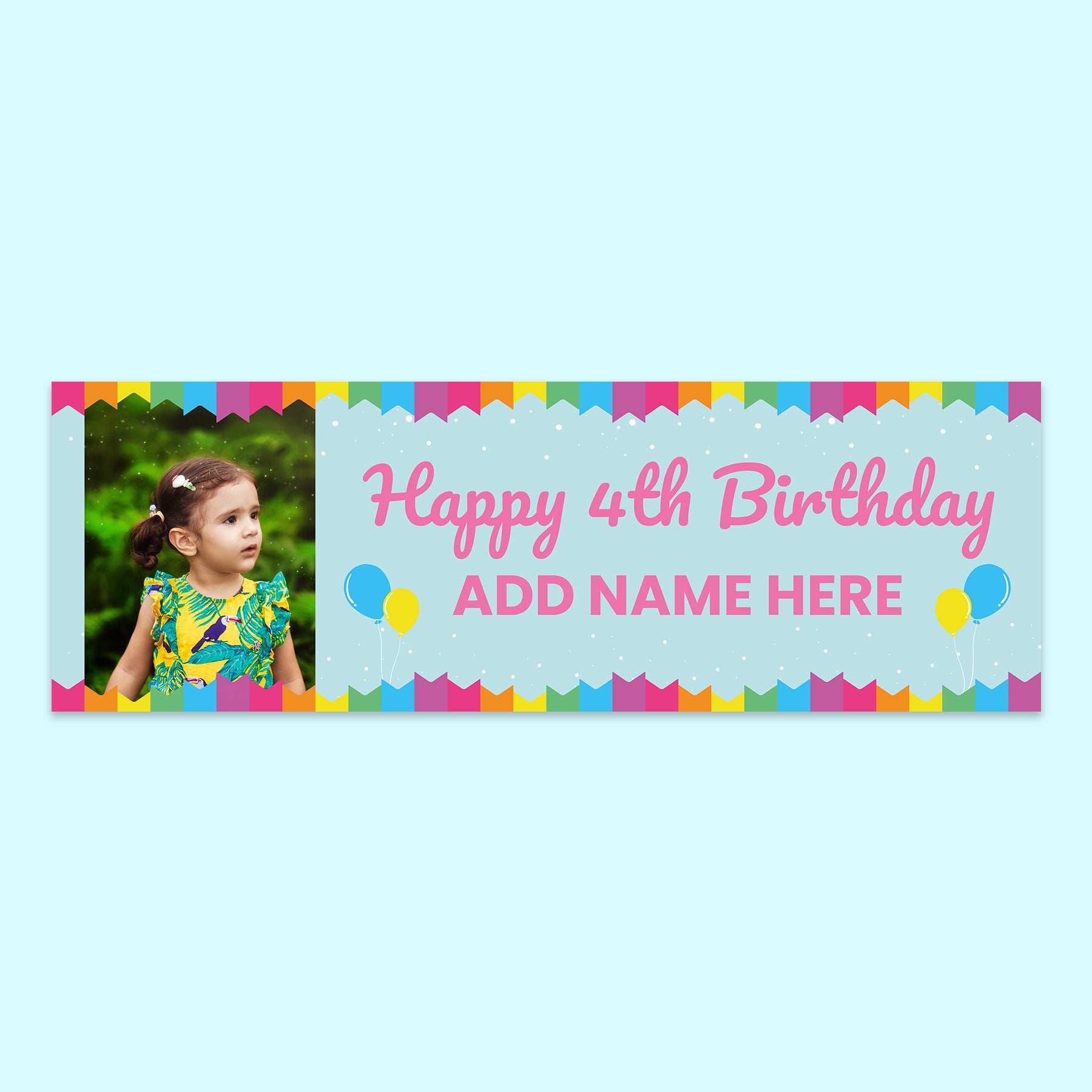 Birthday Banner Multicoloured 210cm x 70cm with personalisation