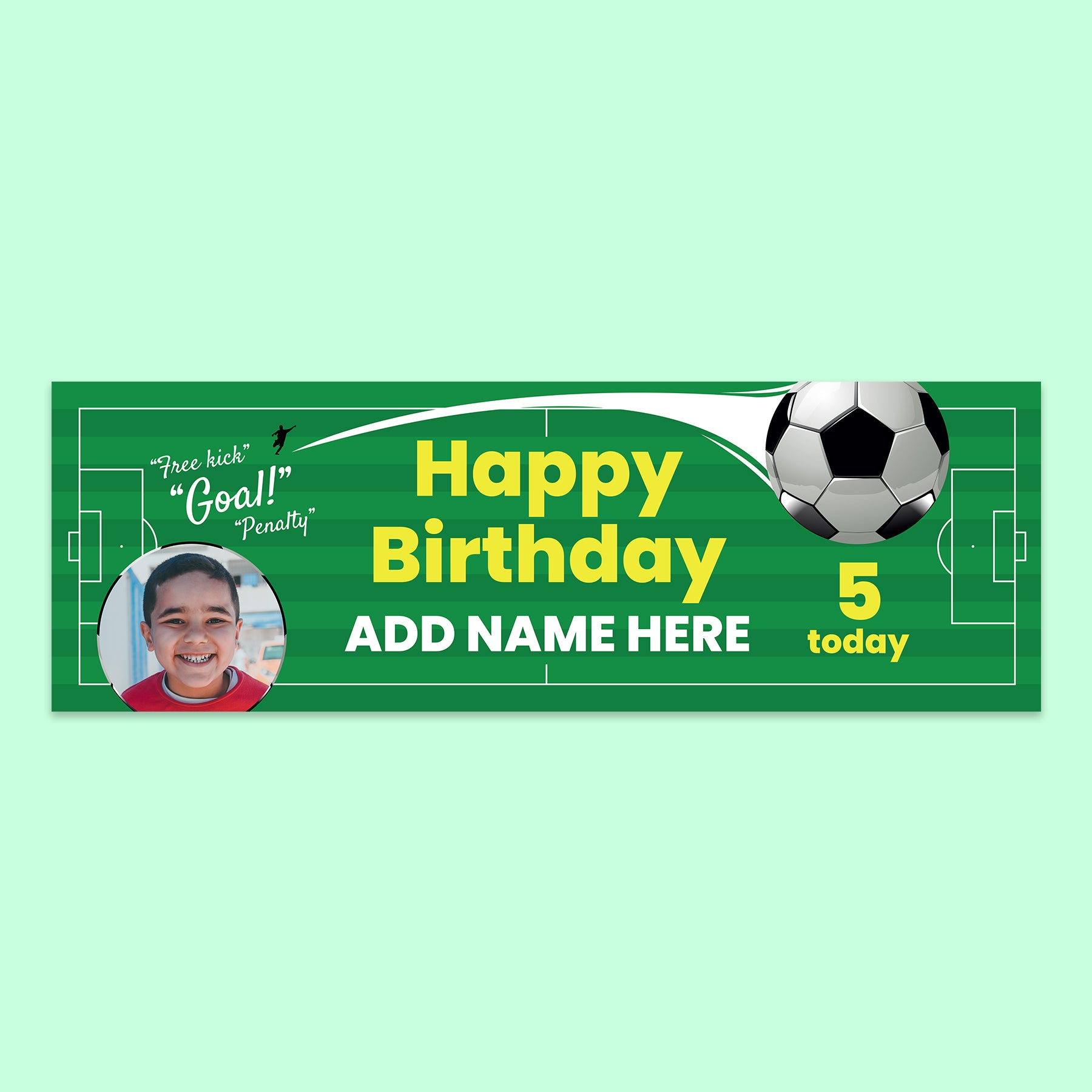 Football themed Birthday Banner 210cm x 70cm with personalisation