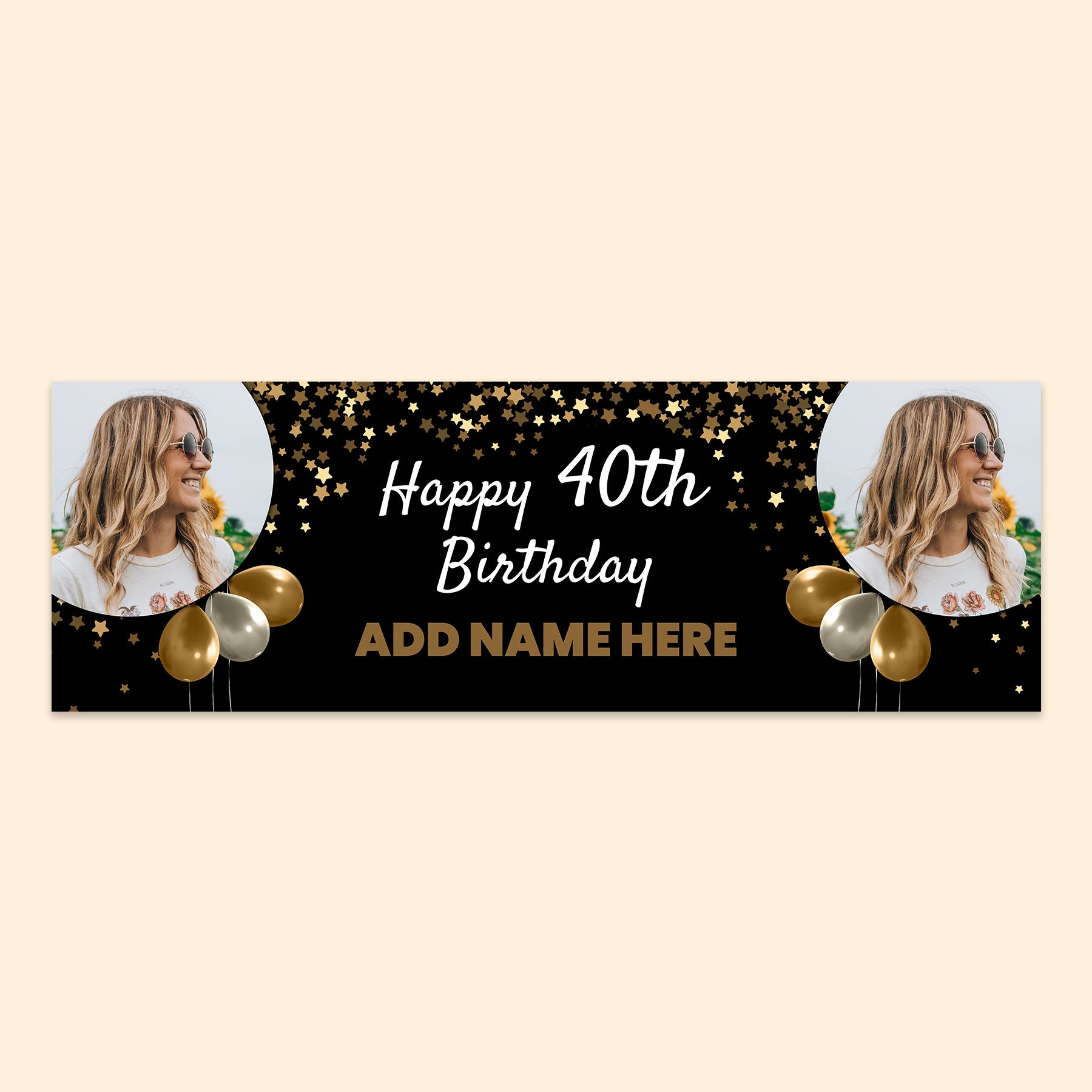 Happy Birthday Banner (Gold, Black & Silver) 210cm x 70cm with personalisation