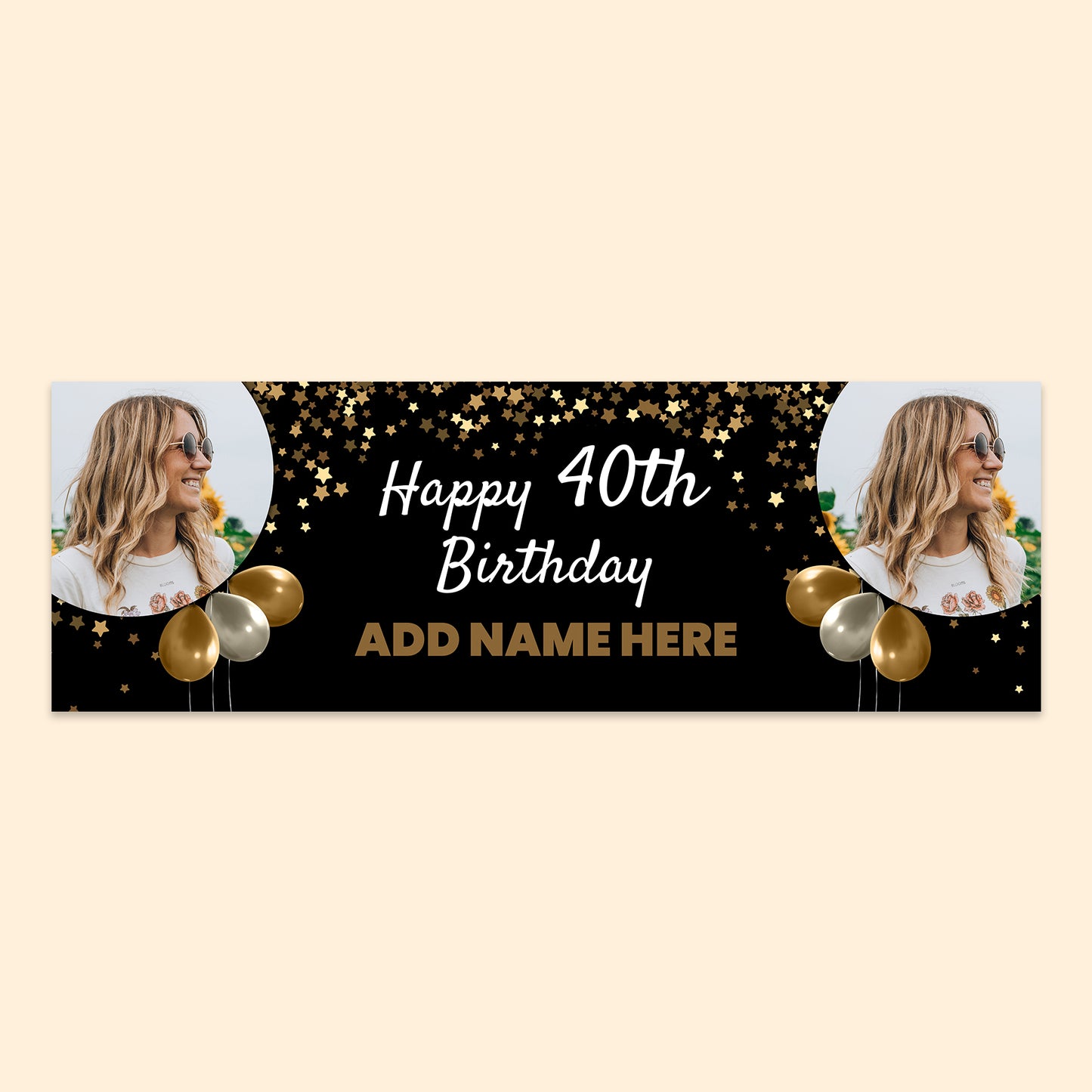 Happy Birthday Banner (Gold, Black & Silver) 210cm x 70cm with personalisation