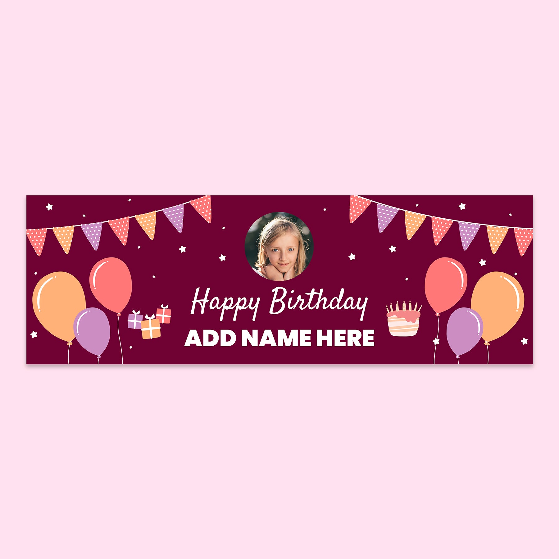 Happy Birthday Banner 210cm x 70cm with personalisation