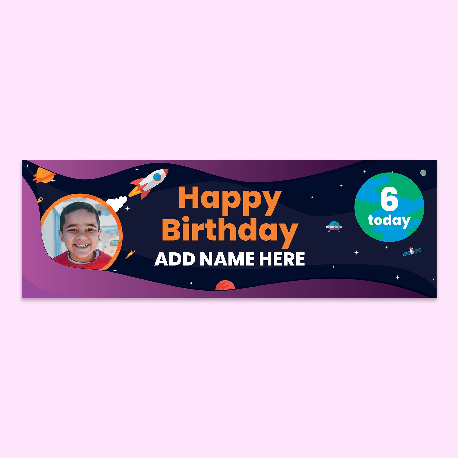 Space Themed Birthday Banner 210cm x 70cm with personalisation