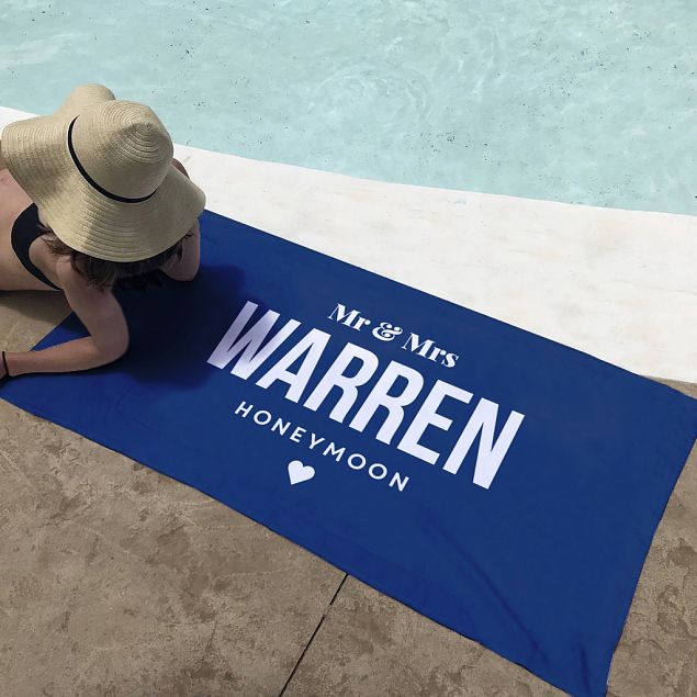 Honeymoon Beach Towel Blue - Personalise with Name