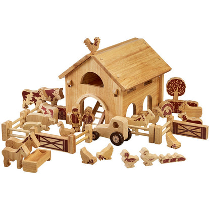 Personalised Wooden deluxe farm barn playset with natural wood characters