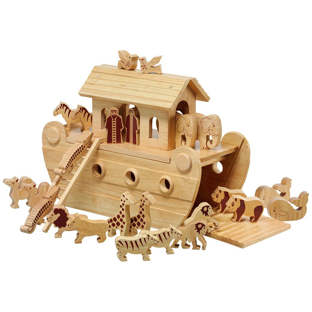 Personalised Wooden deluxe Noahs ark playset with natural wood characters