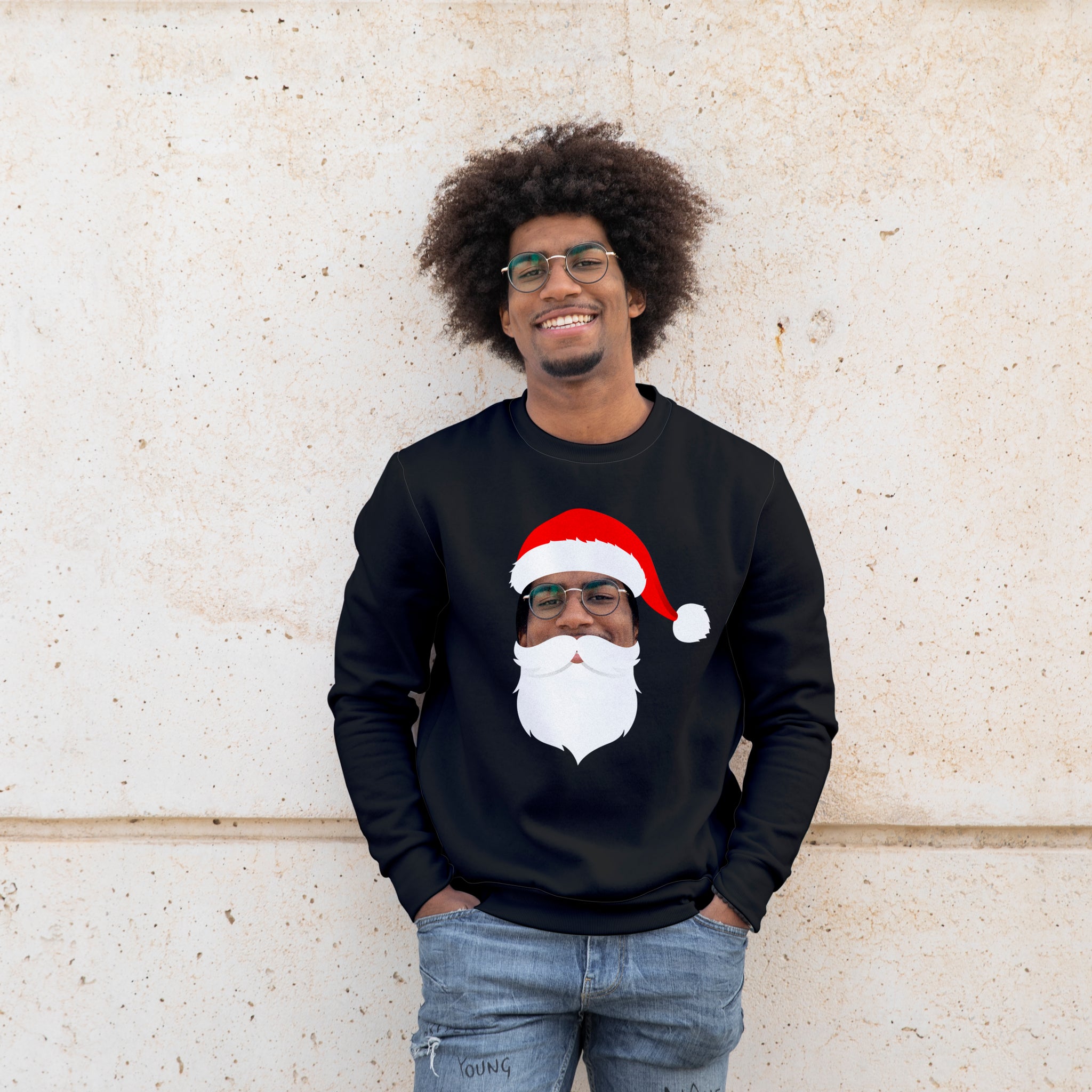 Photo Upload Christmas Jumper - Santa Face (Black)