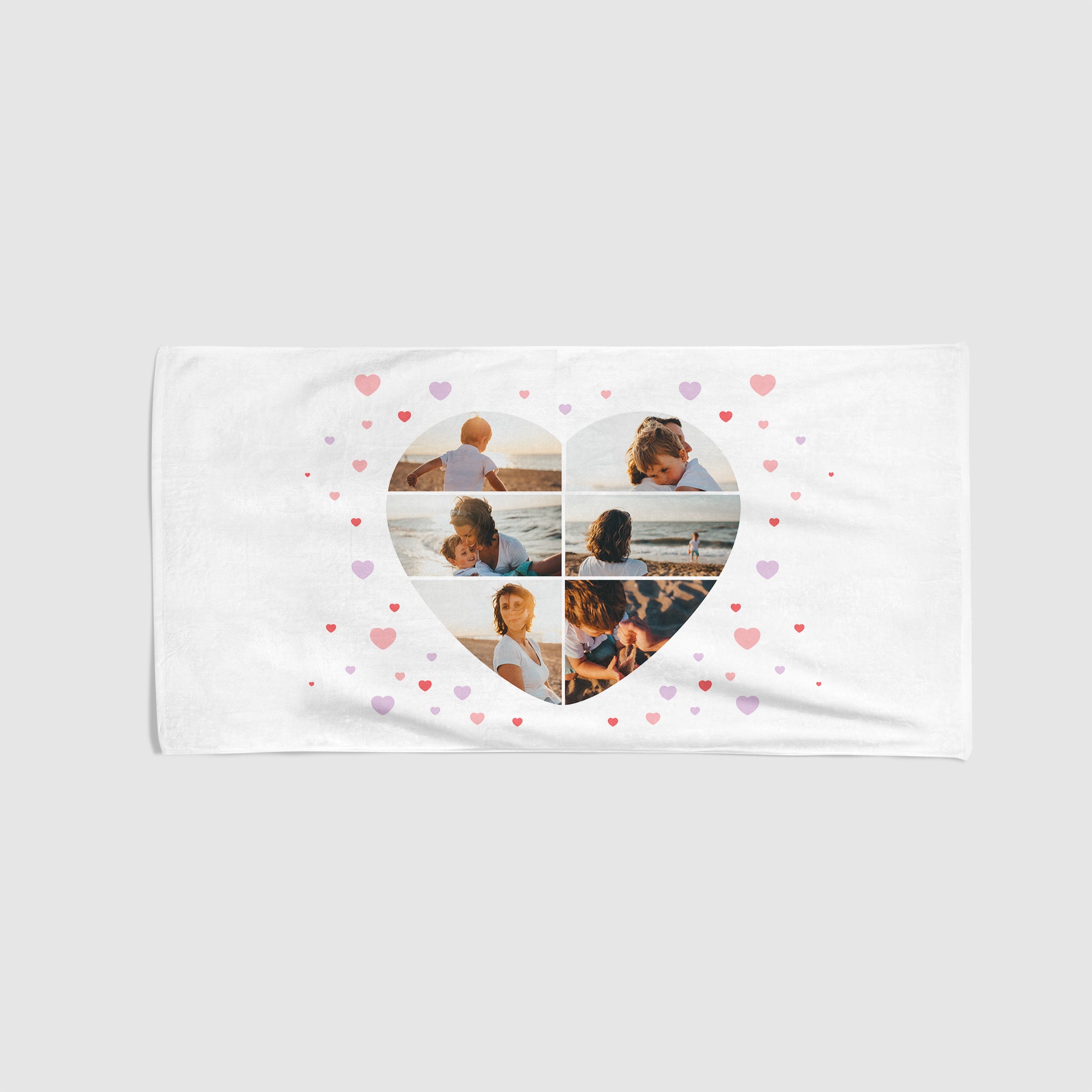 Six Photo Upload Heart Collage Towel White with Pink Hearts