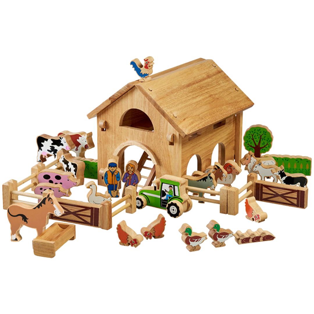 Barnyard Play Set Personalised Wooden deluxe farm barn playset with colourful characters ...