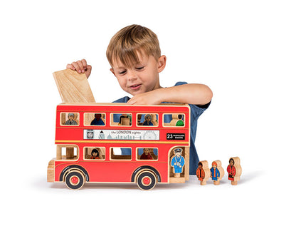 Personalised Wooden deluxe London bus playset with figures