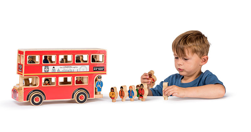 Personalised Wooden deluxe London bus playset with figures