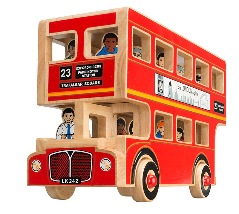 Personalised Wooden deluxe London bus playset with figures