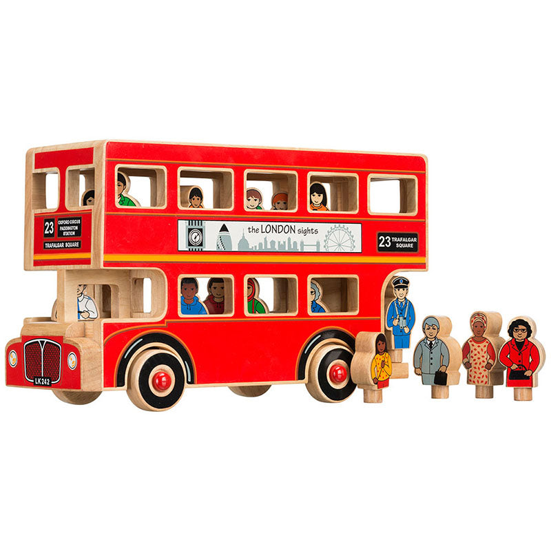 Personalised Wooden deluxe London bus playset with figures