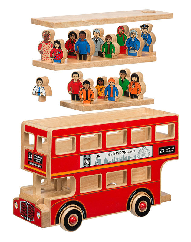 Personalised Wooden deluxe London bus playset with figures