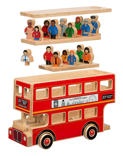 Personalised Wooden deluxe London bus playset with figures