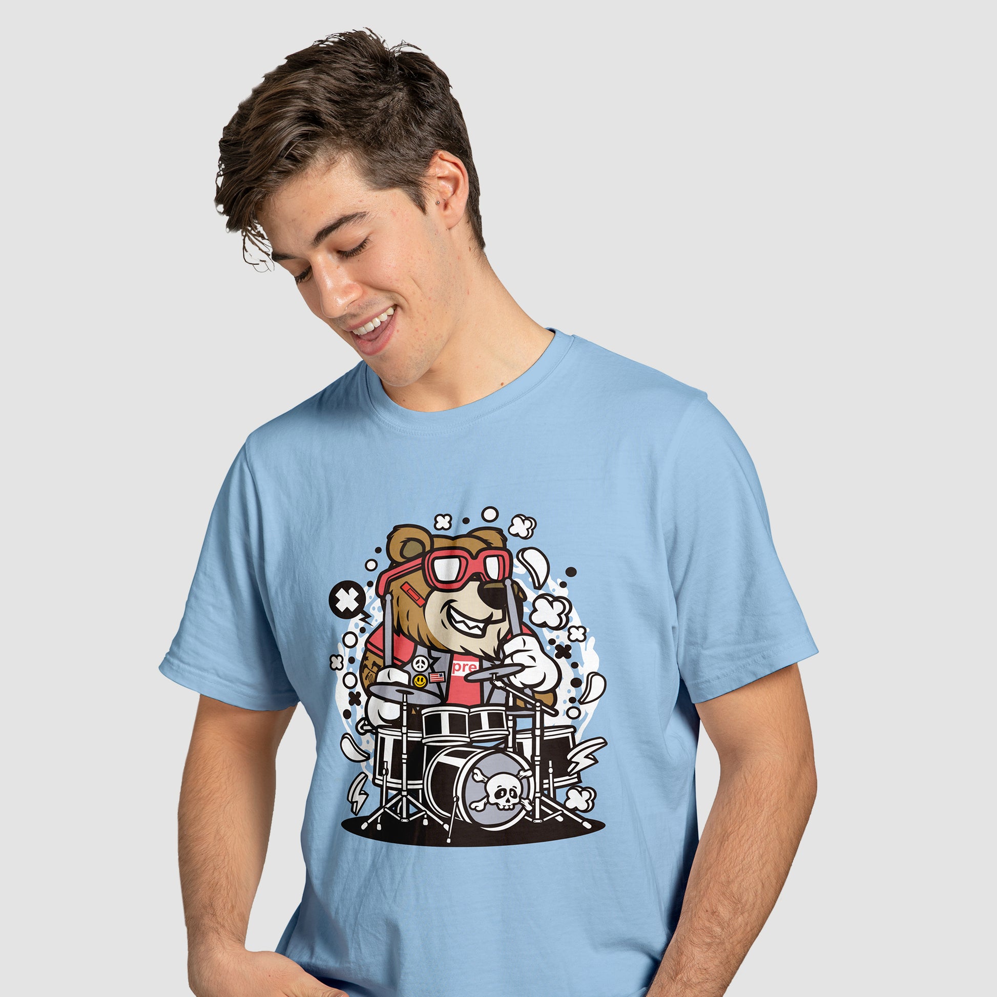 Cartoon Drummer Bear - T-Shirt - Custom Gifts 