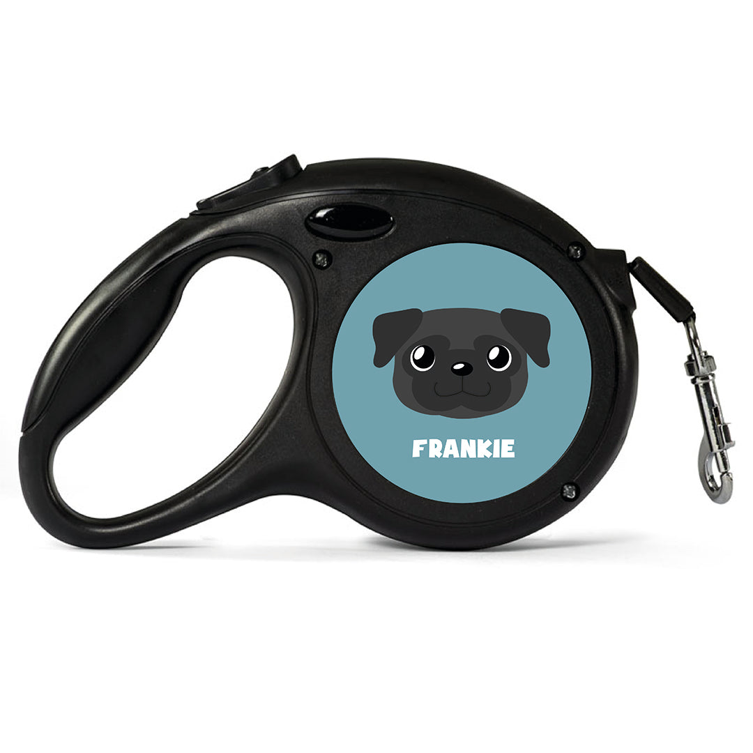 Cartoon Black Pug Dog Lead - Large