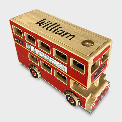 Personalised Wooden deluxe London bus playset with figures