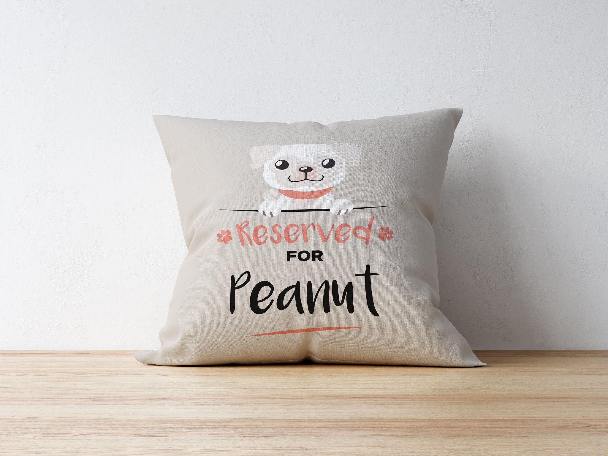 Personalised Dog Cushion - White Pug