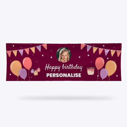 Happy Birthday Banner 140cm x 45cm with personalisation