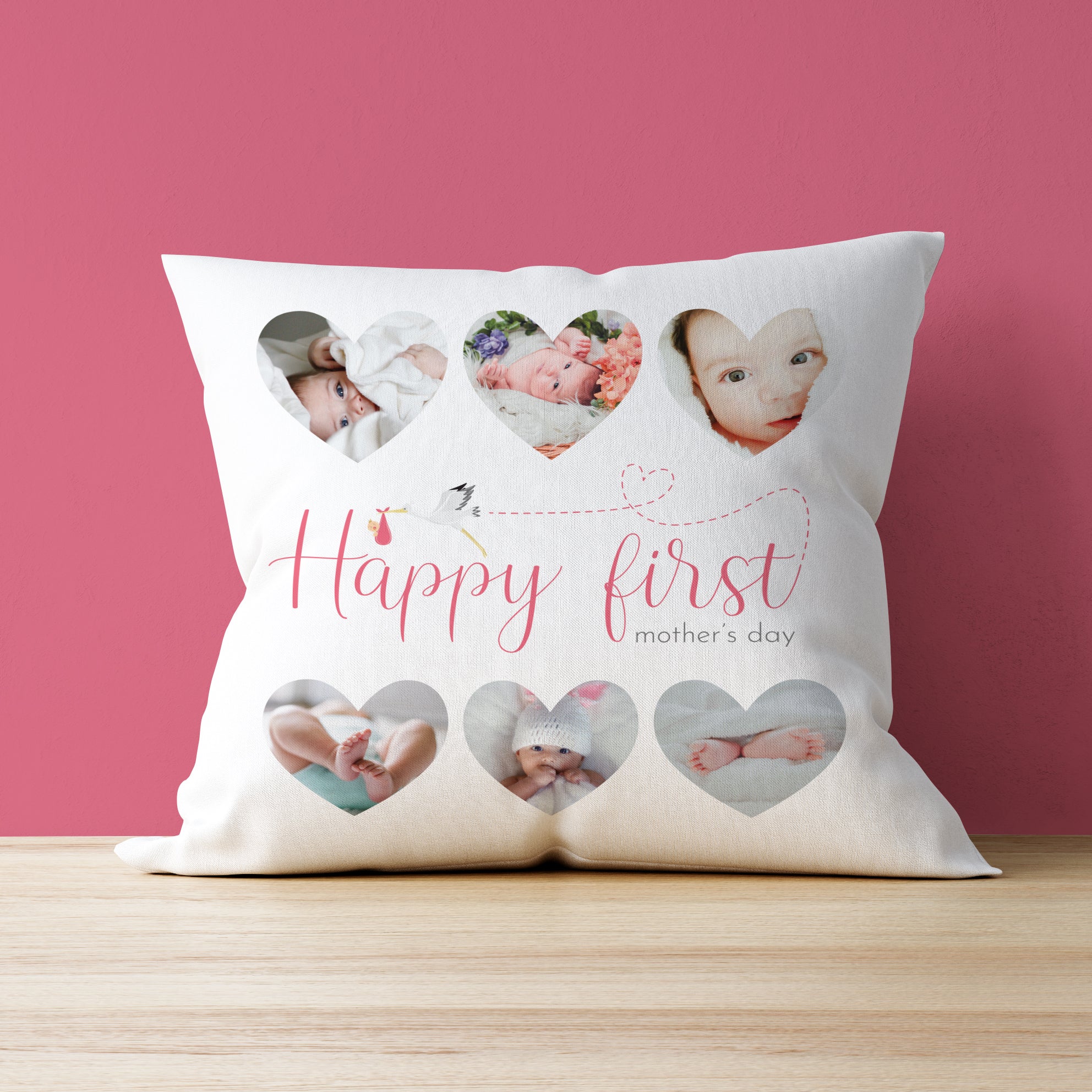 Happy First Mother's Day Heart Photo Upload Cushion