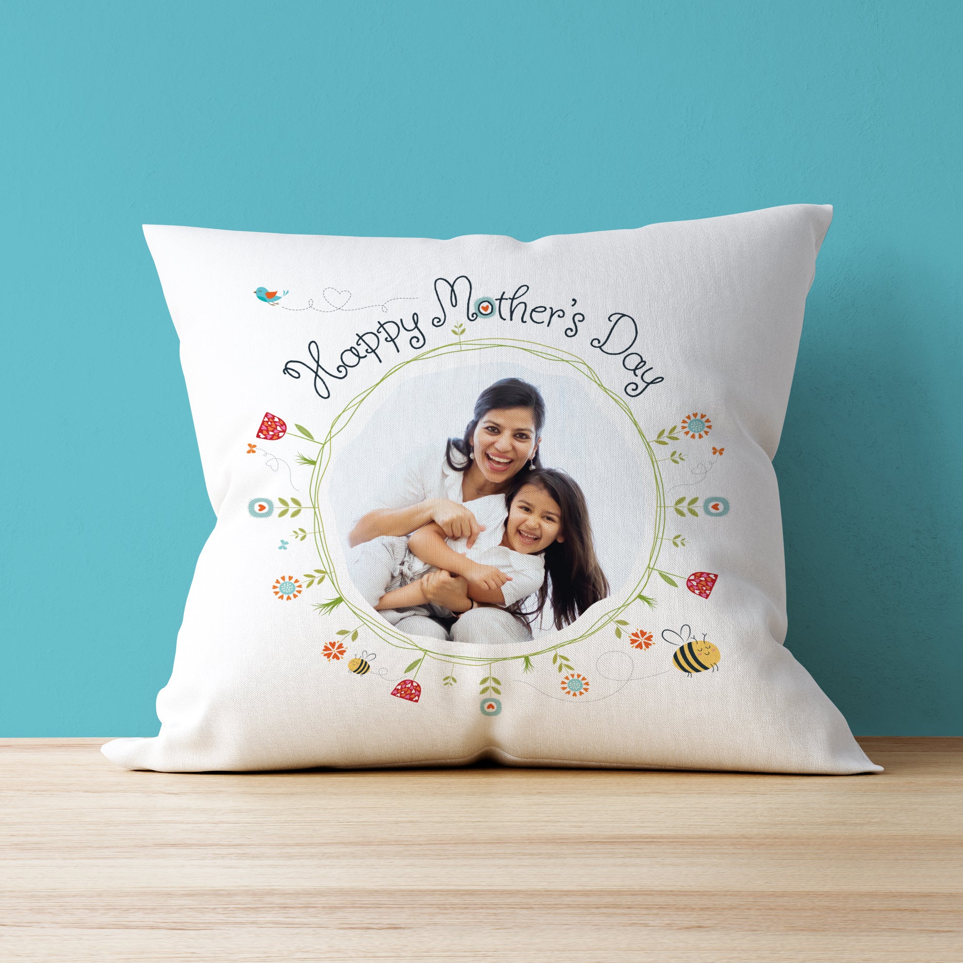 Happy Mother's Day Flower Circle - Photo Upload Cushion