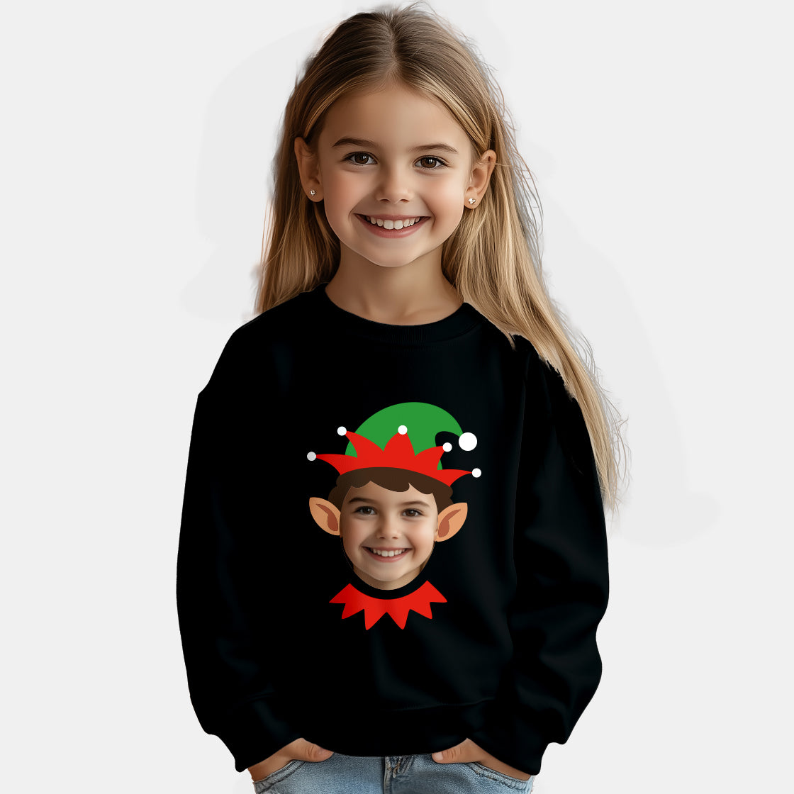 Photo Upload Kids Christmas Jumper - Get Elfed (Black)