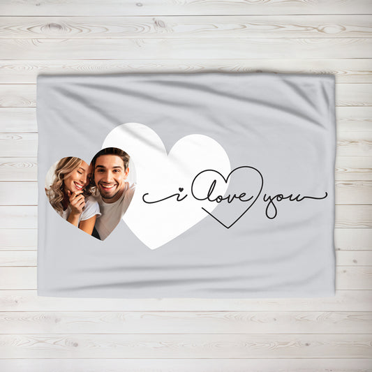 Photo Upload Large Teddy Fleece Blanket I Love You