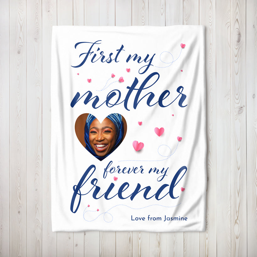 Personalised Photo Large Teddy Fleece Blanket - First My Mother, Forever My Friend