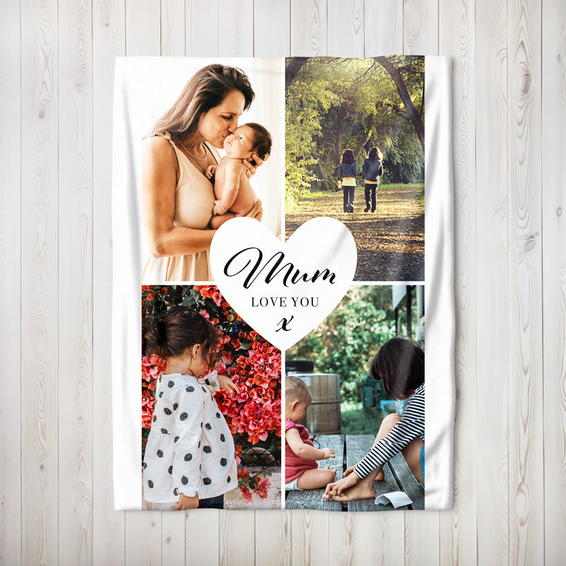 Four Photo Large Teddy Fleece Blanket - Mum, Love You