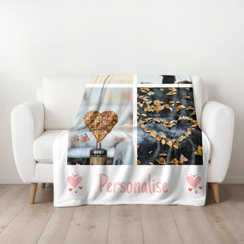 Four Photo Large Teddy Fleece Blanket With Text - Bottom