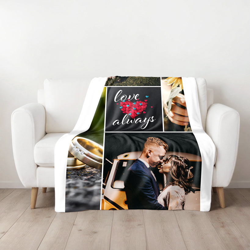 Four Photo Medium Teddy Fleece Blanket - Love Always