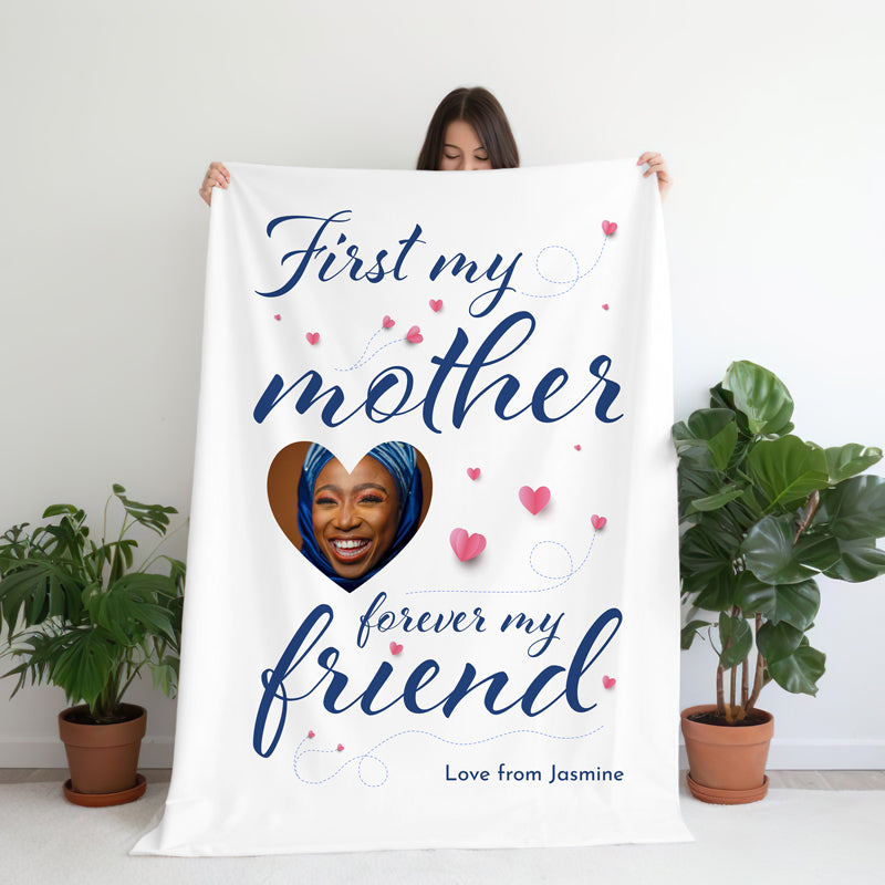 Personalised Photo Medium Teddy Fleece Blanket - First My Mother, Forever My Friend