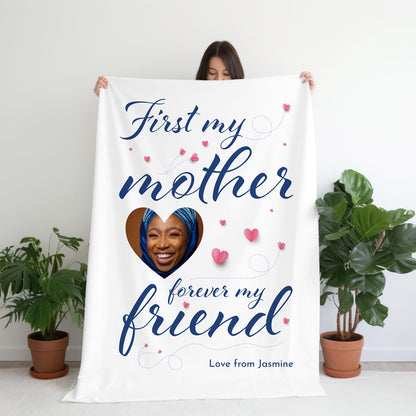 Personalised Photo Medium Teddy Fleece Blanket - First My Mother, Forever My Friend