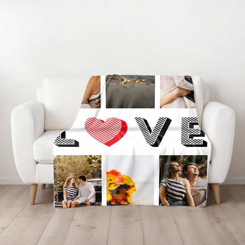 Six Photo Medium Teddy Fleece Blanket - Love