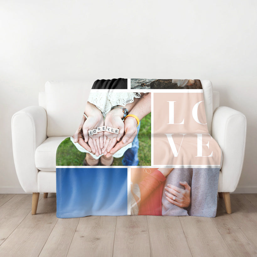 Five Photo Large Teddy Fleece Blanket - Love Collage