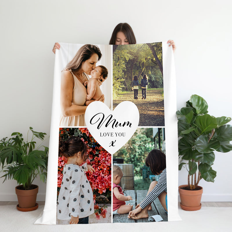 Four Photo Large Teddy Fleece Blanket - Mum, Love You