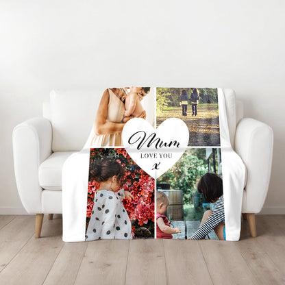 Four Photo Large Teddy Fleece Blanket - Mum, Love You