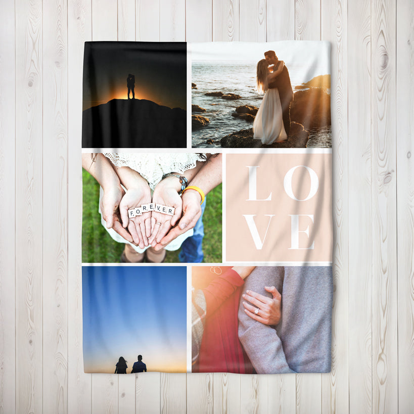 Five Photo Medium Teddy Fleece Blanket - Love Collage