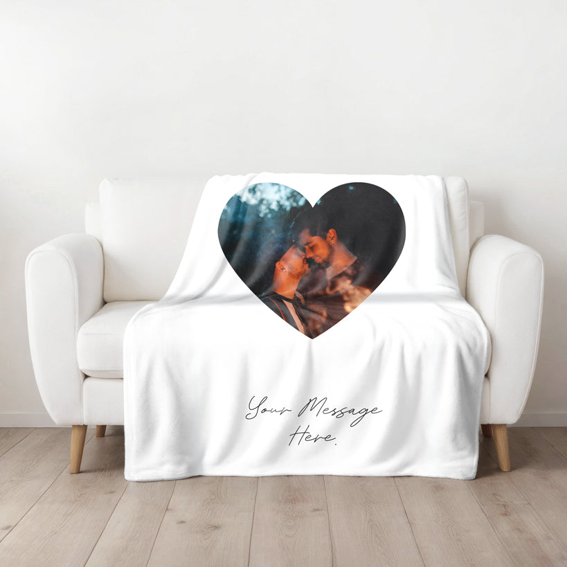 Photo Upload Large Teddy Fleece Blanket Heart and Text