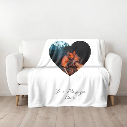 Photo Upload Large Teddy Fleece Blanket Heart and Text