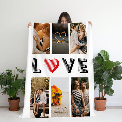 Six Photo Medium Teddy Fleece Blanket - Love