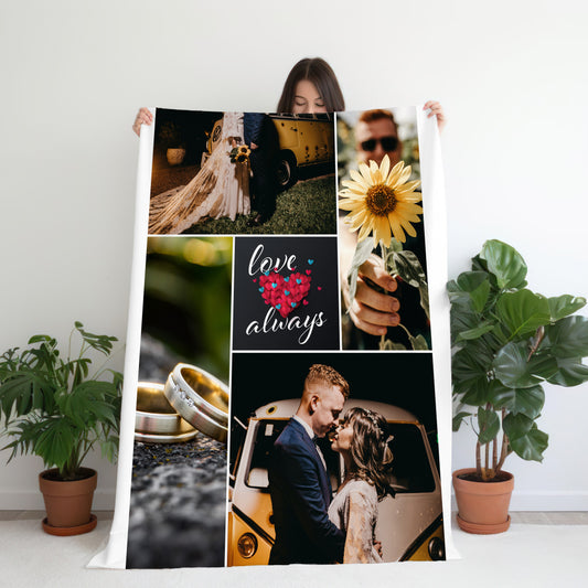 Four Photo Medium Teddy Fleece Blanket - Love Always