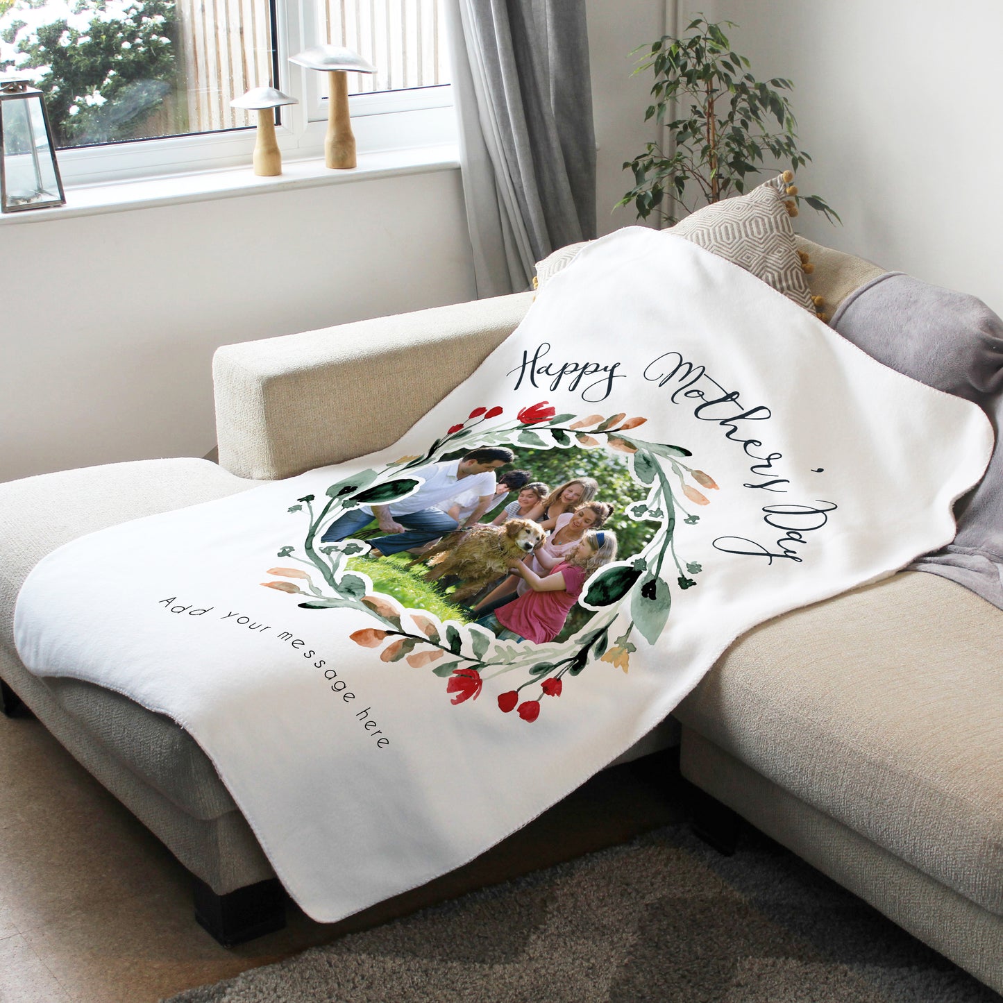 Mother's Day Watercolor Flowers Wreath Blanket