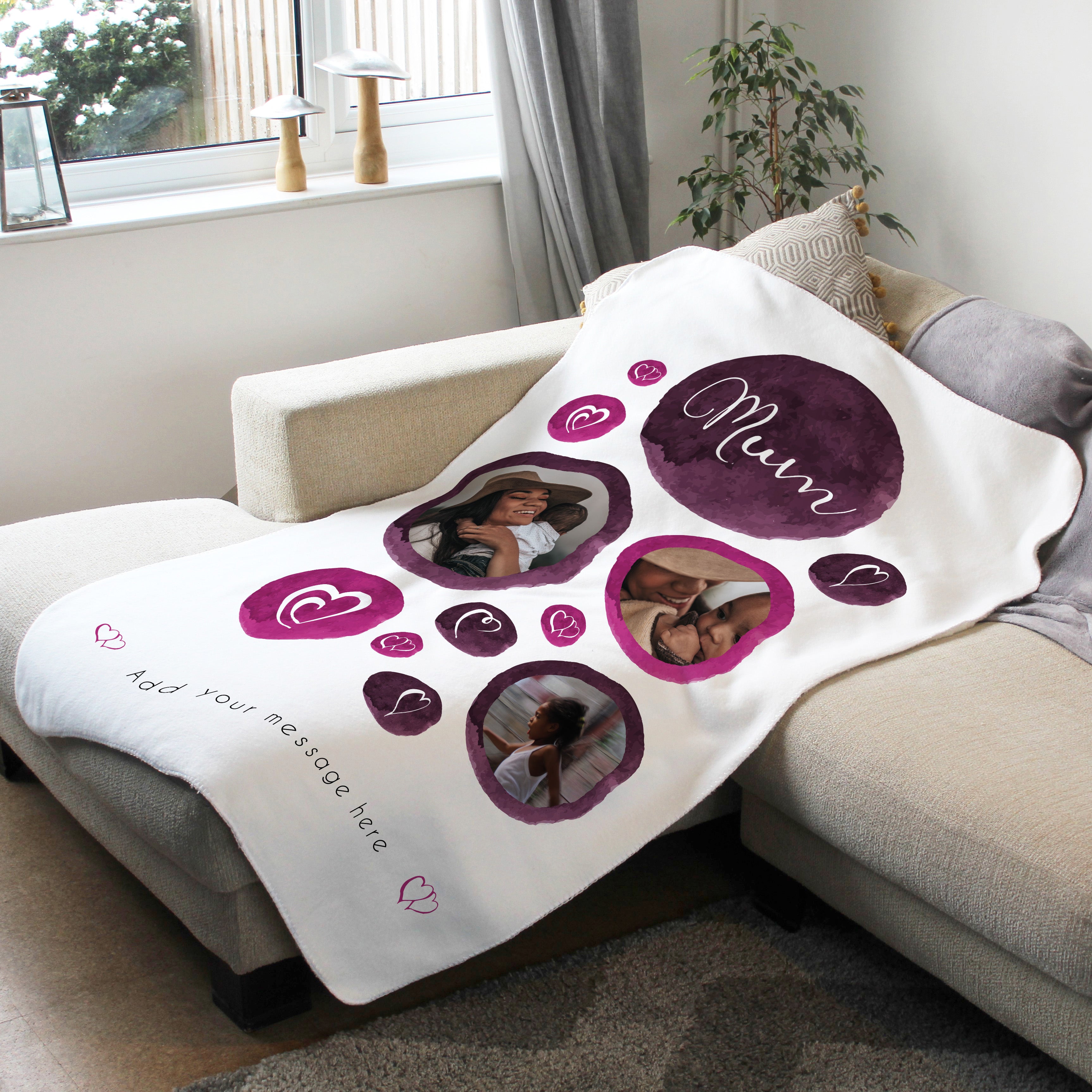 Personalised Mum Photo Blanket watercolour design