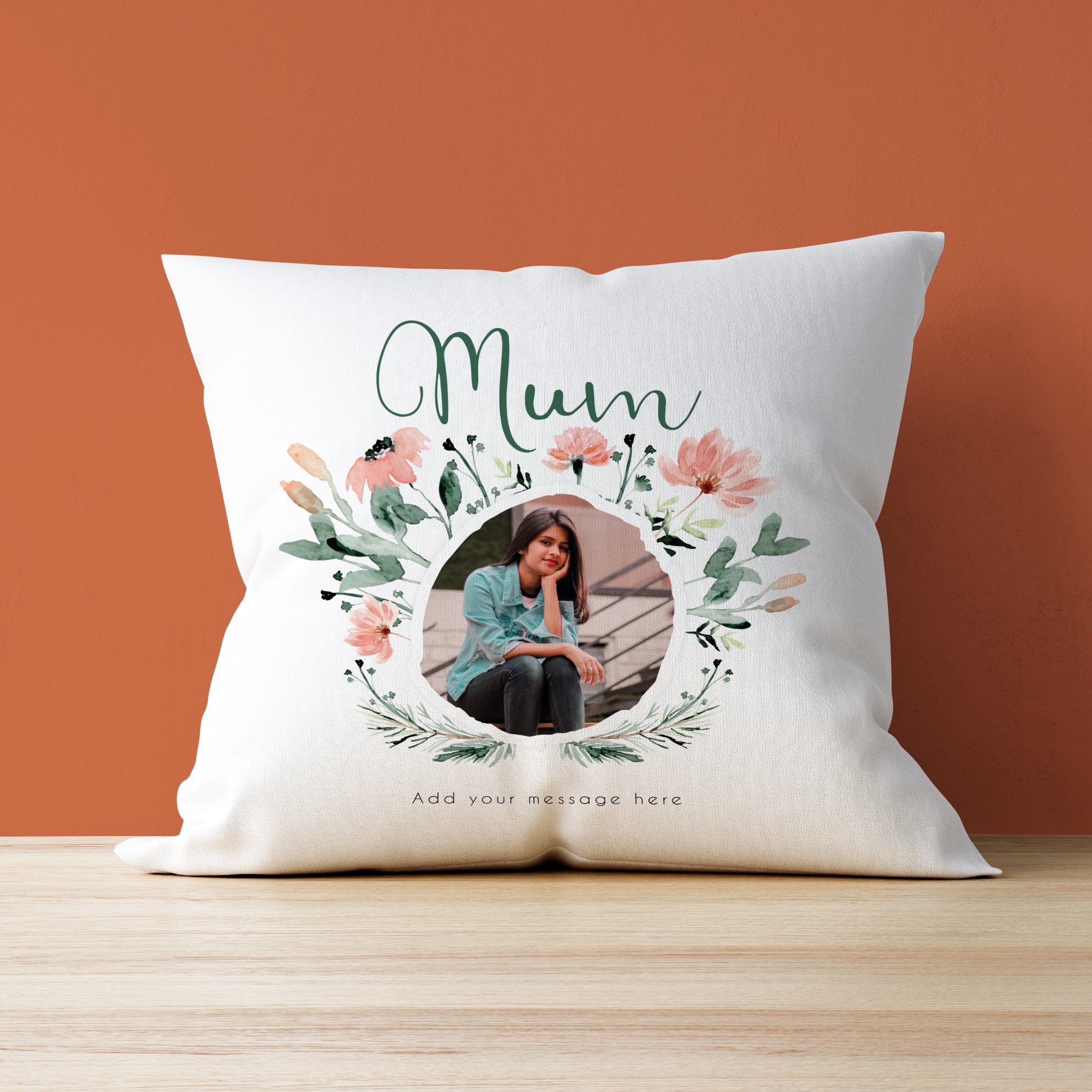 Mum Watercolour Flower Design - Photo Upload Cushion