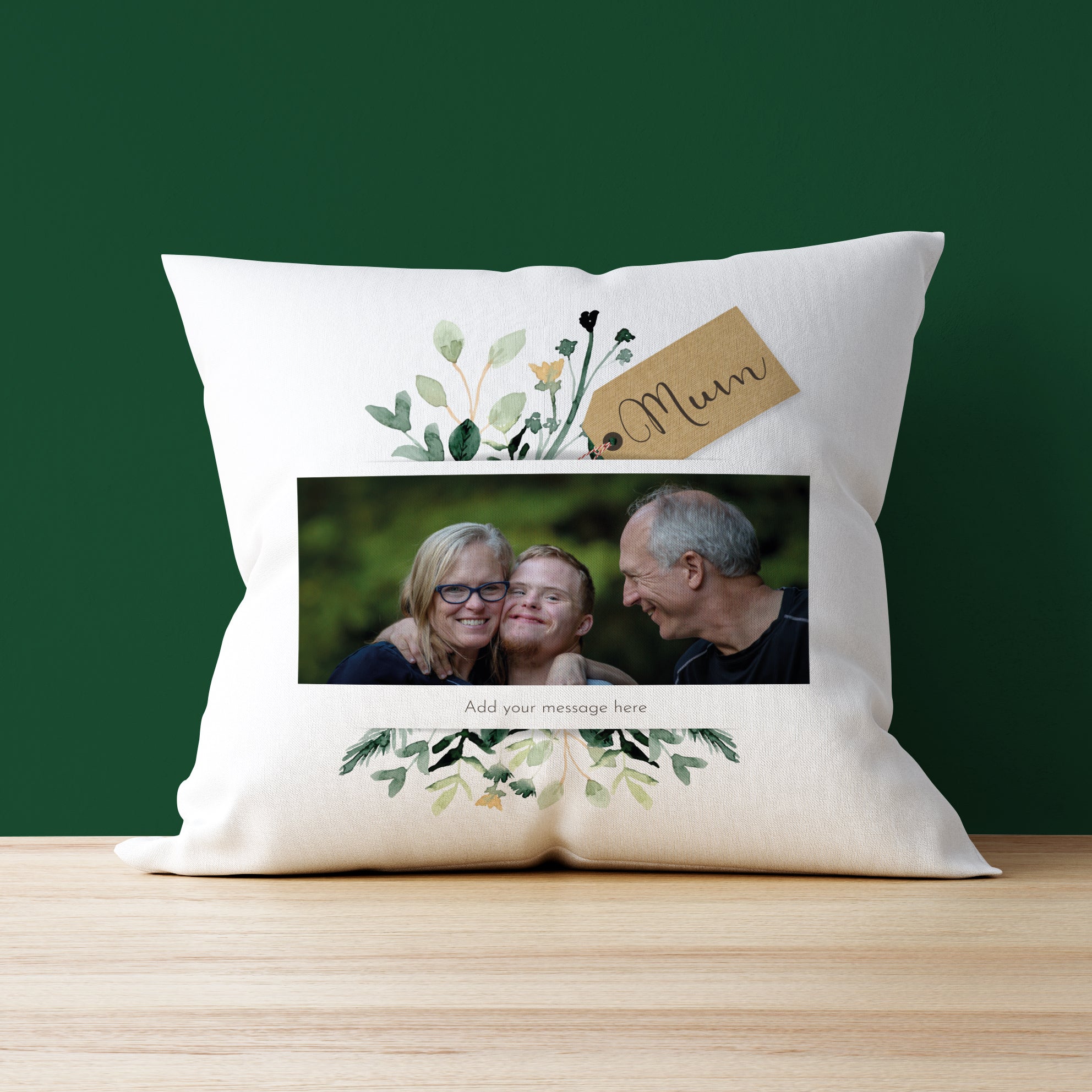 Mum Watercolour Flowers with Tag - Photo Upload Cushion