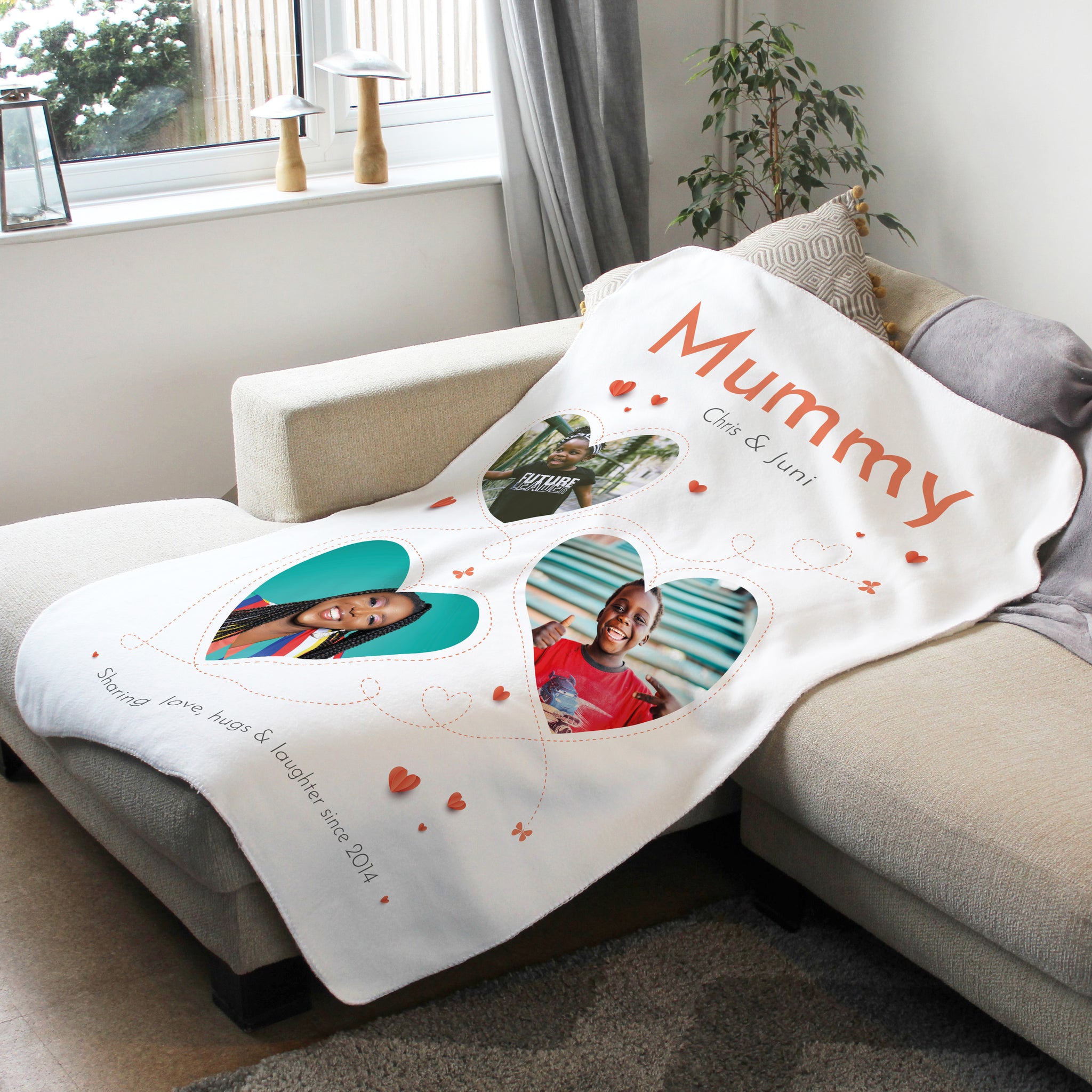 Personalised Mummy Photo Blanket with 3 hearts