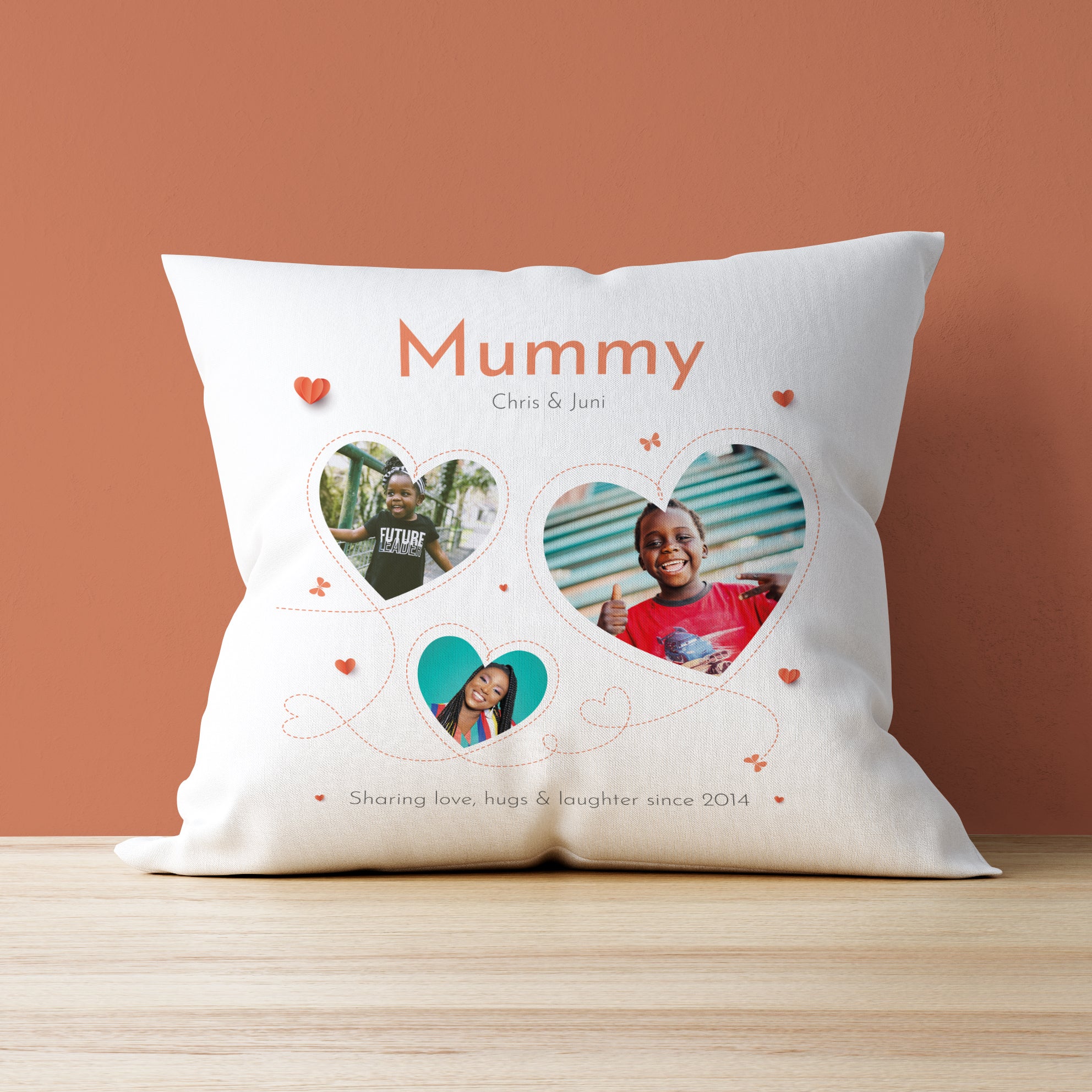 Mummy 3 Hearts Photo Upload Cushion