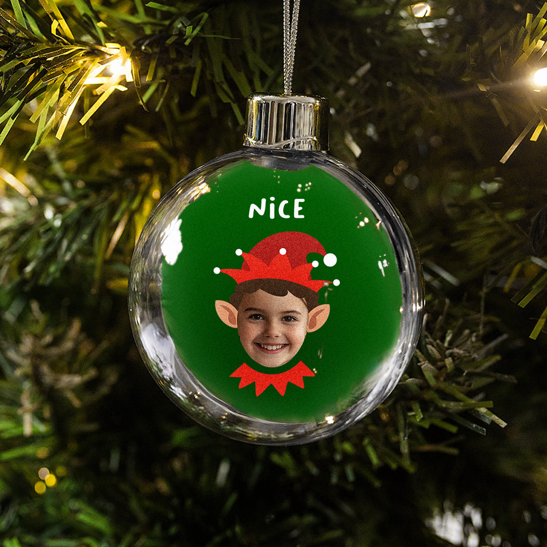 Photo Upload Bauble - Nice Elf