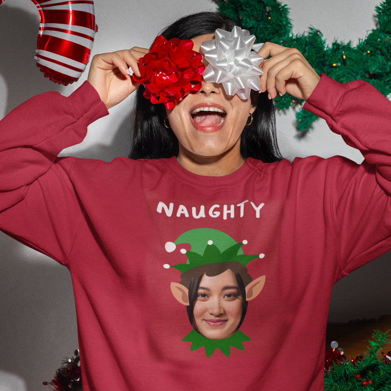 Photo Upload Christmas Jumper - Naughty Elf